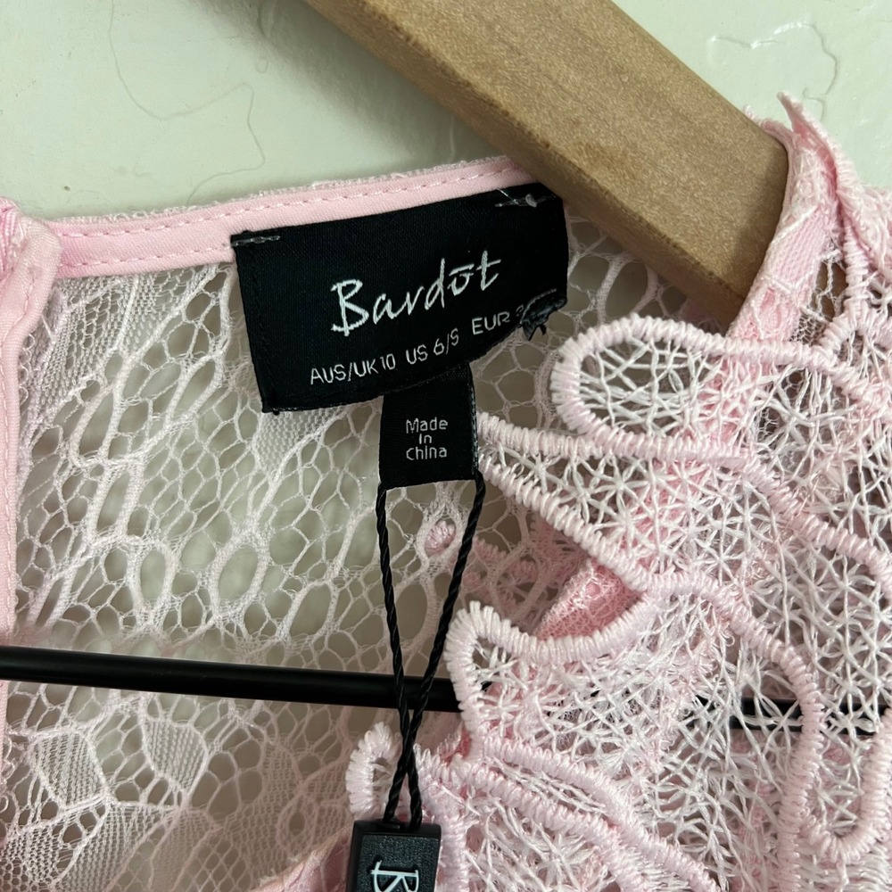 Bardot Francesca Pink Lady Lace Ruffle Pleated Dress Size 6 Party Cocktail - Picture 6 of 9